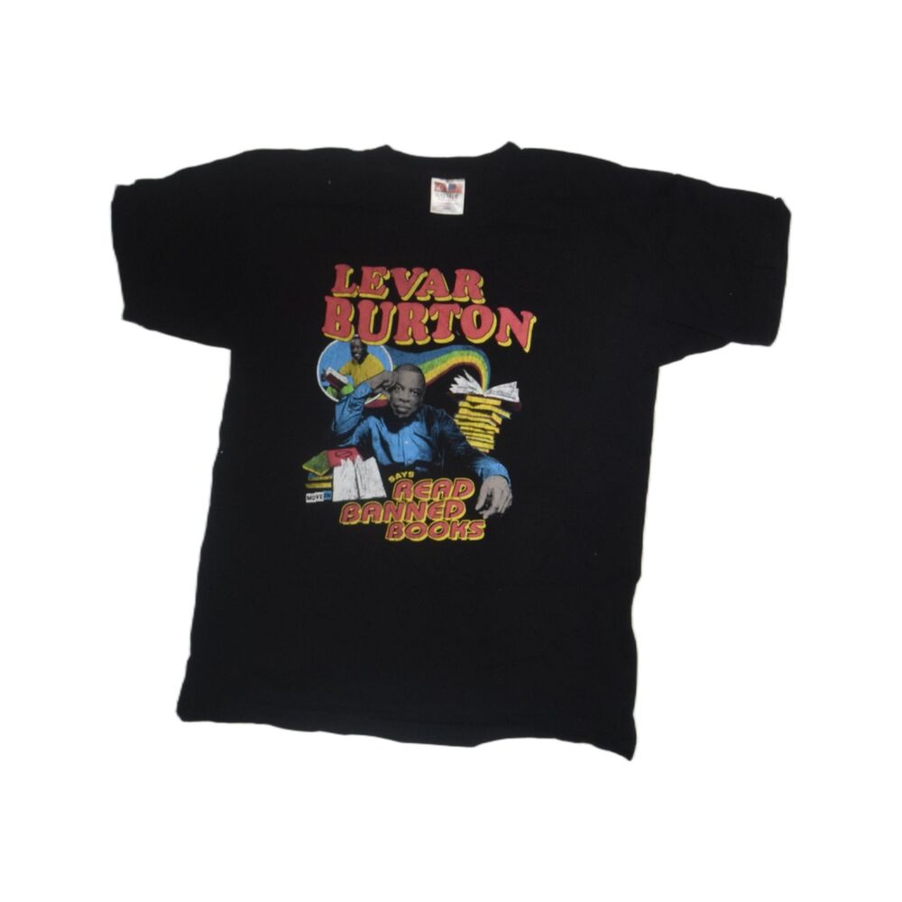 Vintage LeVar Burton Reading Rainbow Read Banned Books T-Shirt Made in USA - L